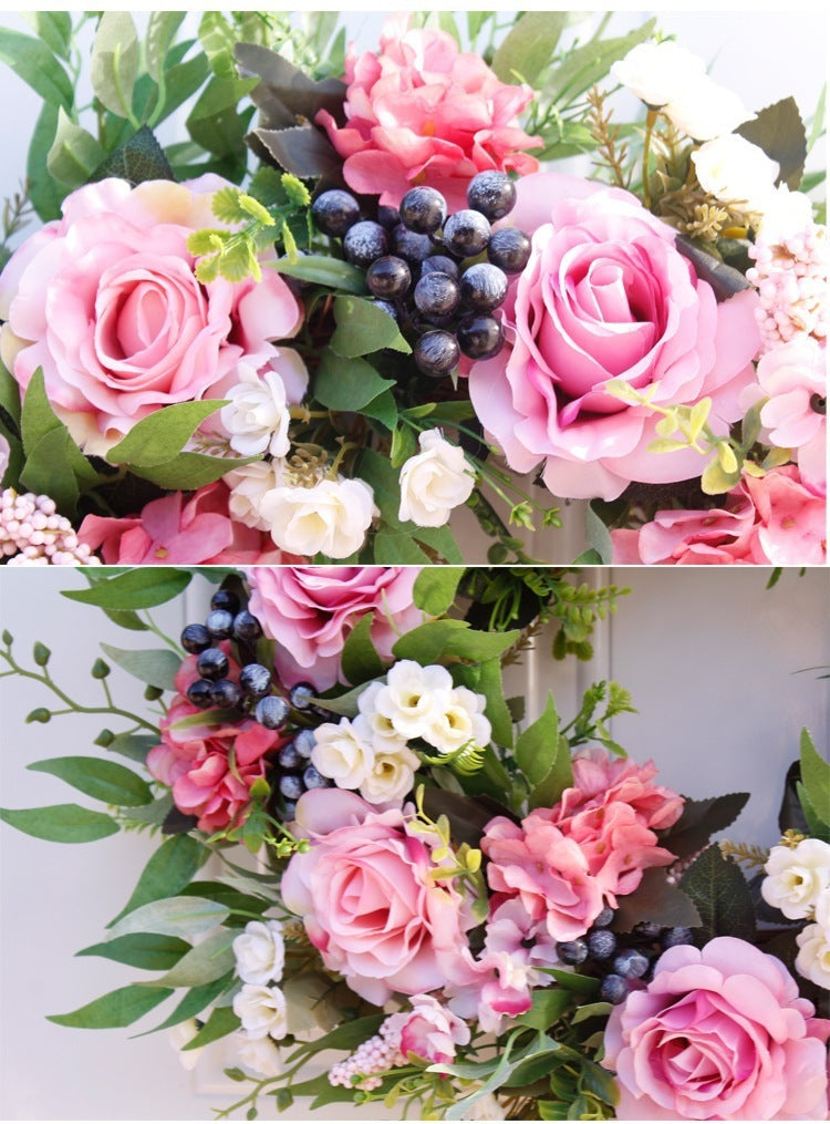 Natural Rattan Ring Simulation Berry European Rose Wreath